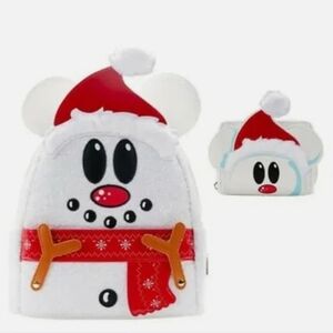 Loungefly Snowman Mickey Mouse Mini Backpack with Matching Wallet